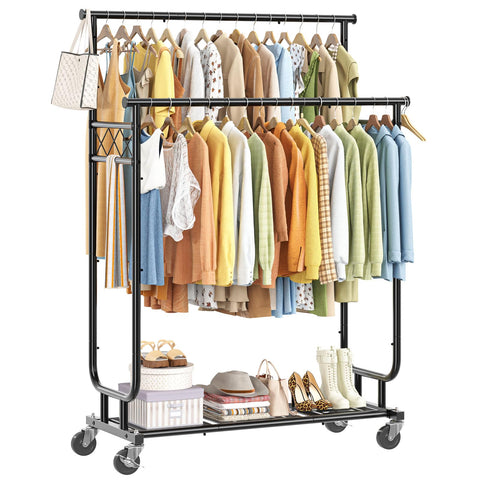 Ekisemio heavy-duty clothes rack, angled front view showing sturdy steel frame and high capacity.