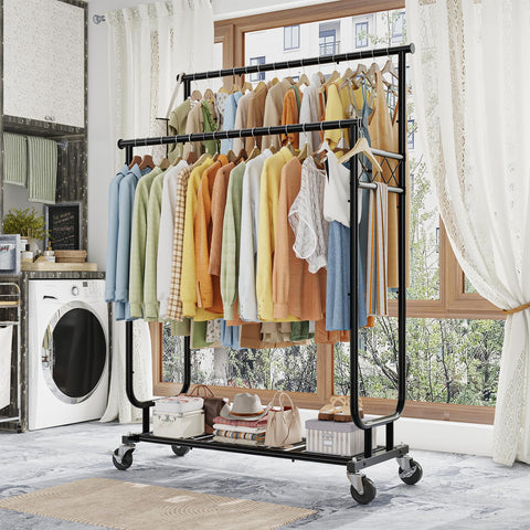 Ekisemio rolling rack with 360-degree wheels and locks for easy movement.