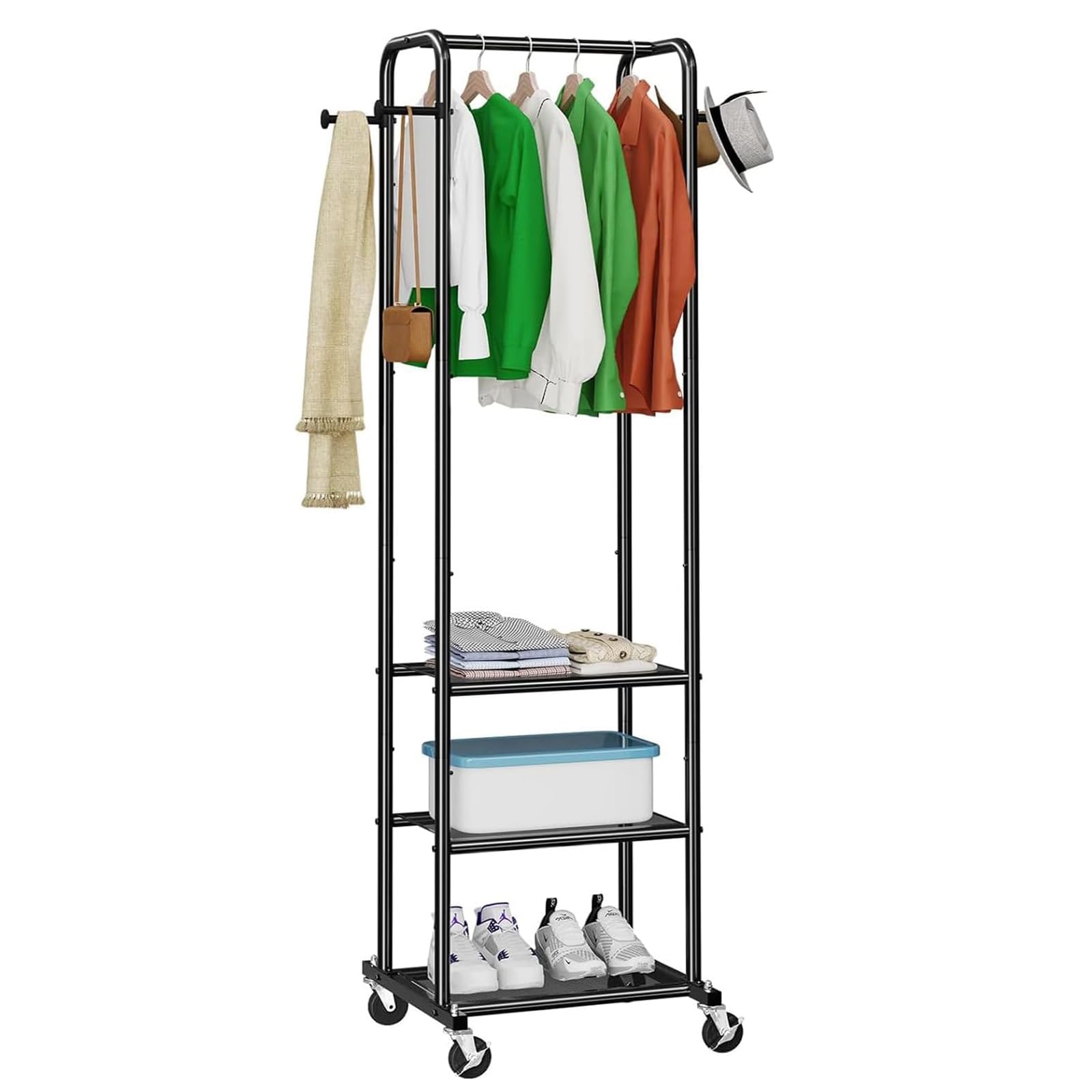 Ekisemio heavy-duty clothes rack with wheels enables easy mobility and organization