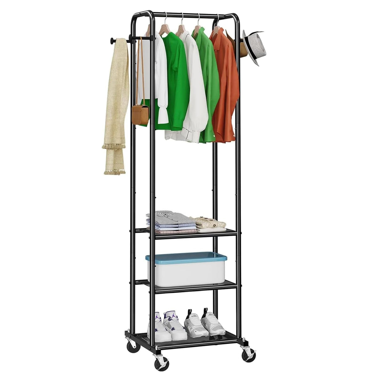 Ekisemio heavy-duty clothes rack with wheels enables easy mobility and organization