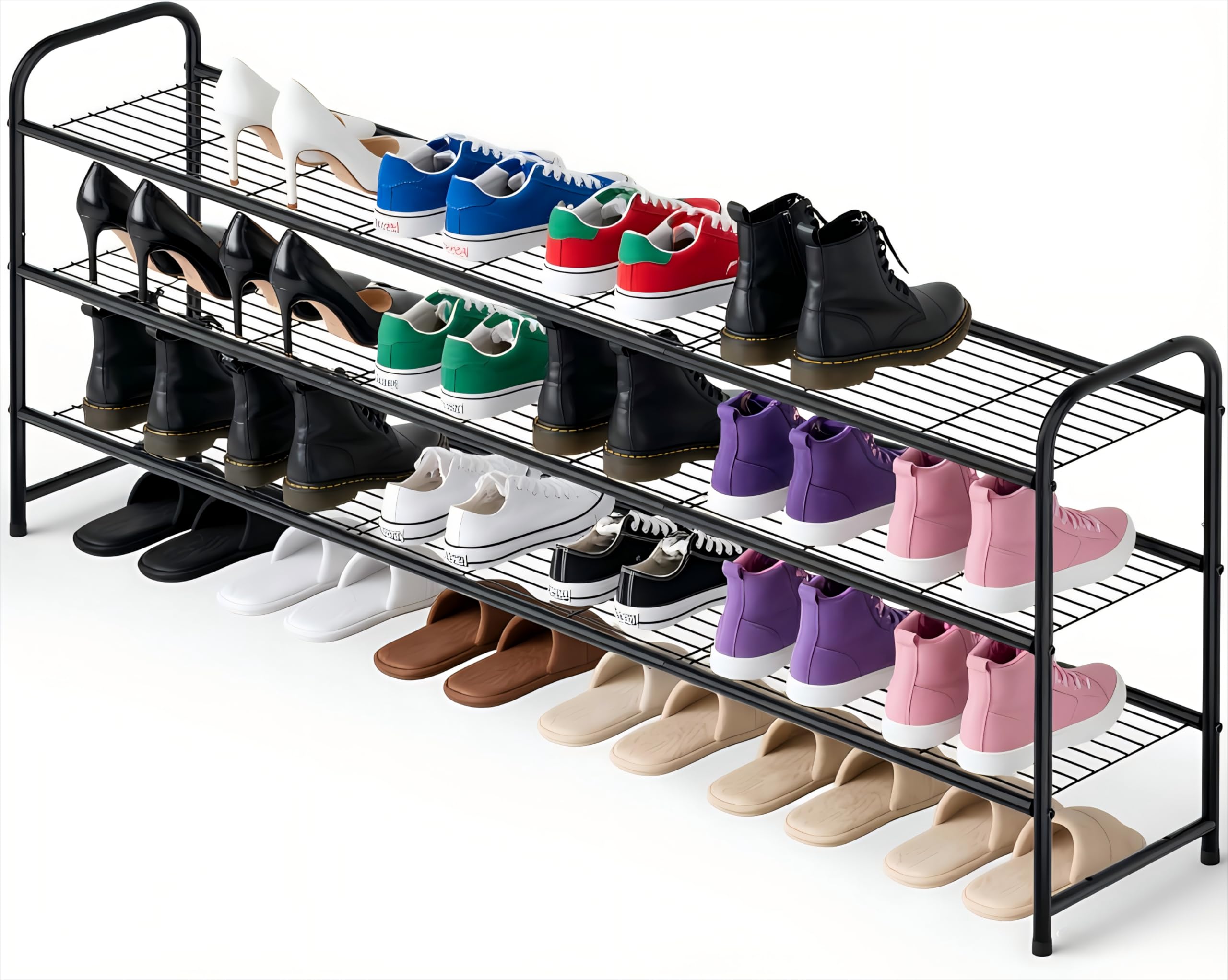 Ekisemio long 3-tier shoe rack organizes six pairs per tier in a spacious closet.