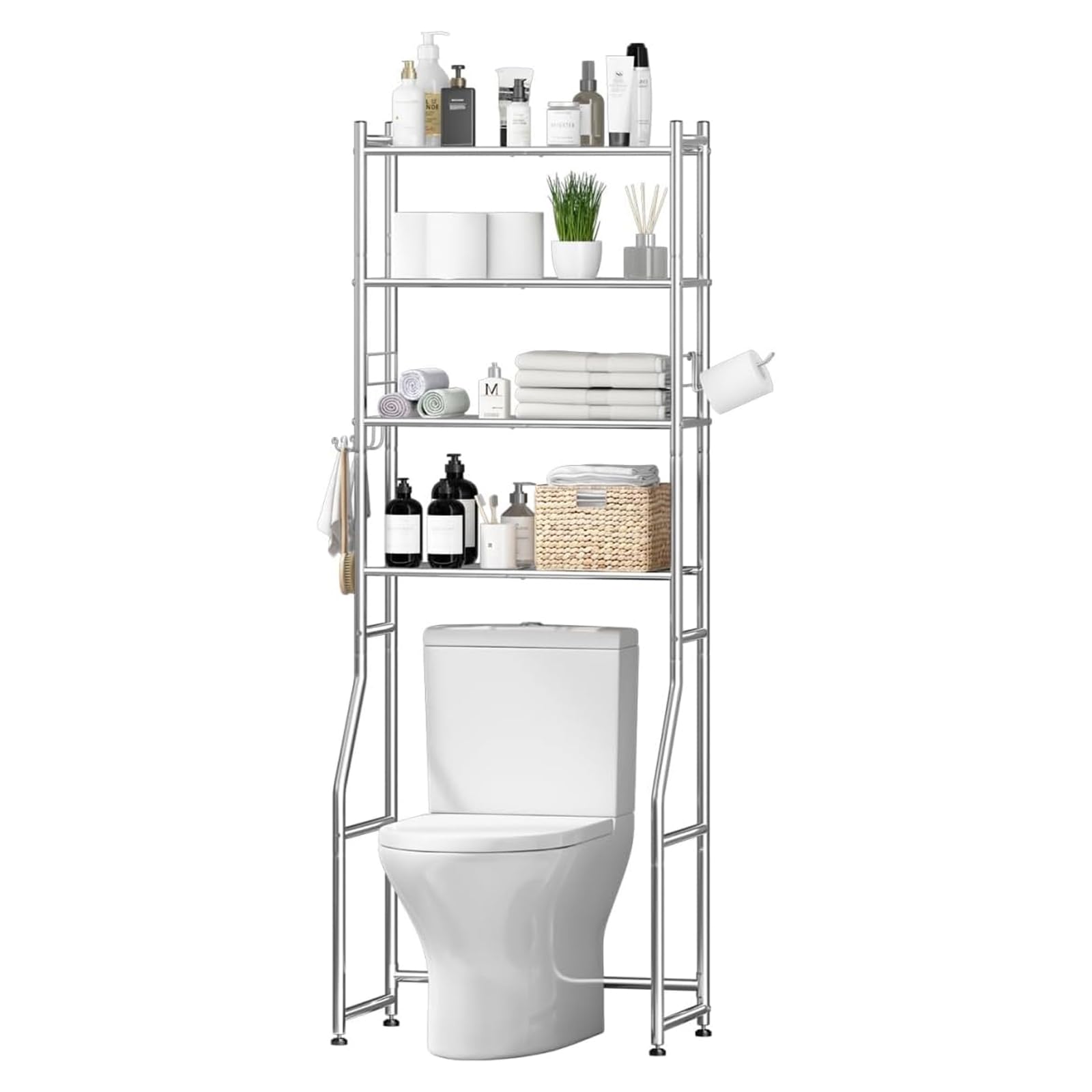 Ekisemio over-the-toilet cabinet in chrome for organized bathroom storage.
