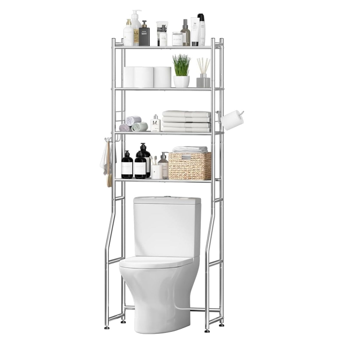 Ekisemio over-the-toilet cabinet in chrome for organized bathroom storage.