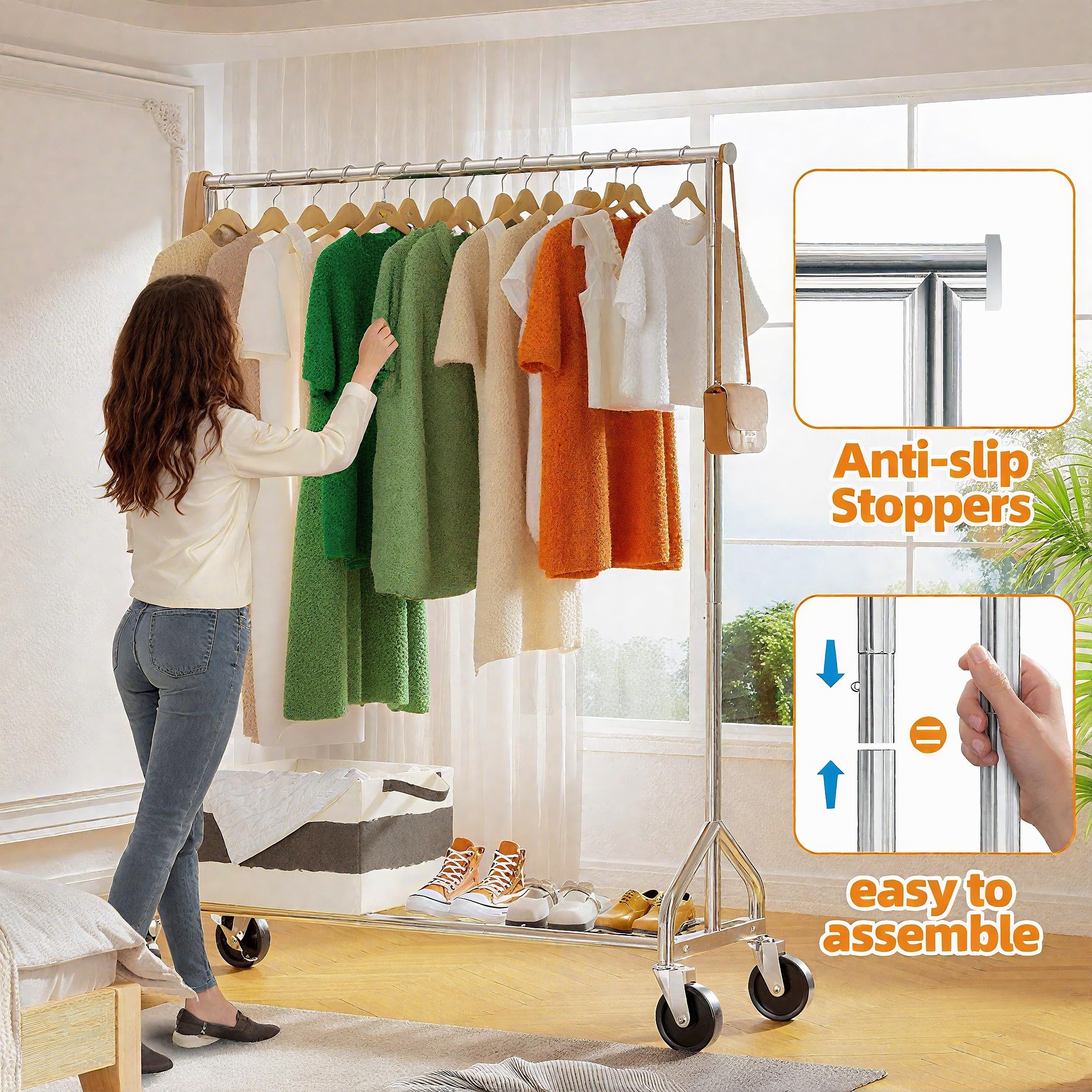 Ekisemio rack with hanging space and mobility for bedroom organization.