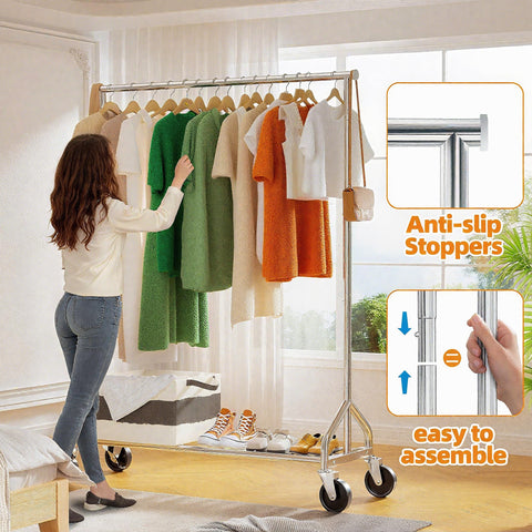 Ekisemio rack with hanging space and mobility for bedroom organization.