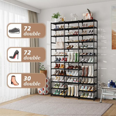 Ekisemio 12-tiers, 3-rows rack maximizes storage for footwear
