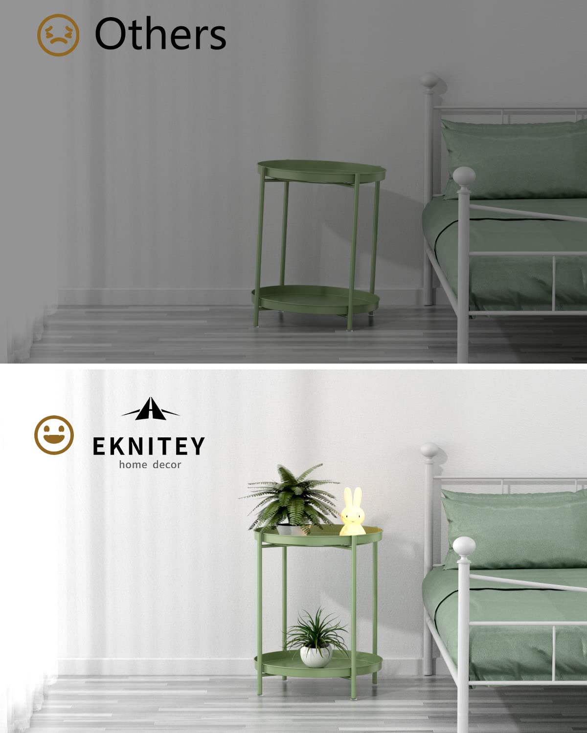 EKNITEY 2 Tier End Table with anti-slip feet protects floors.