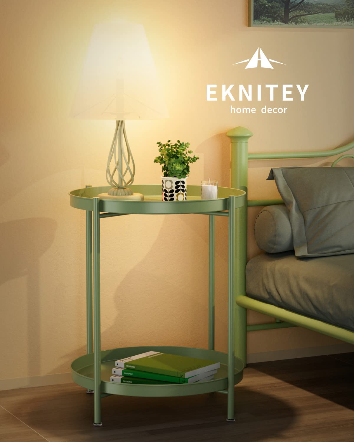 EKNITEY 2 Tier End Table assembly demonstrates quick setup.