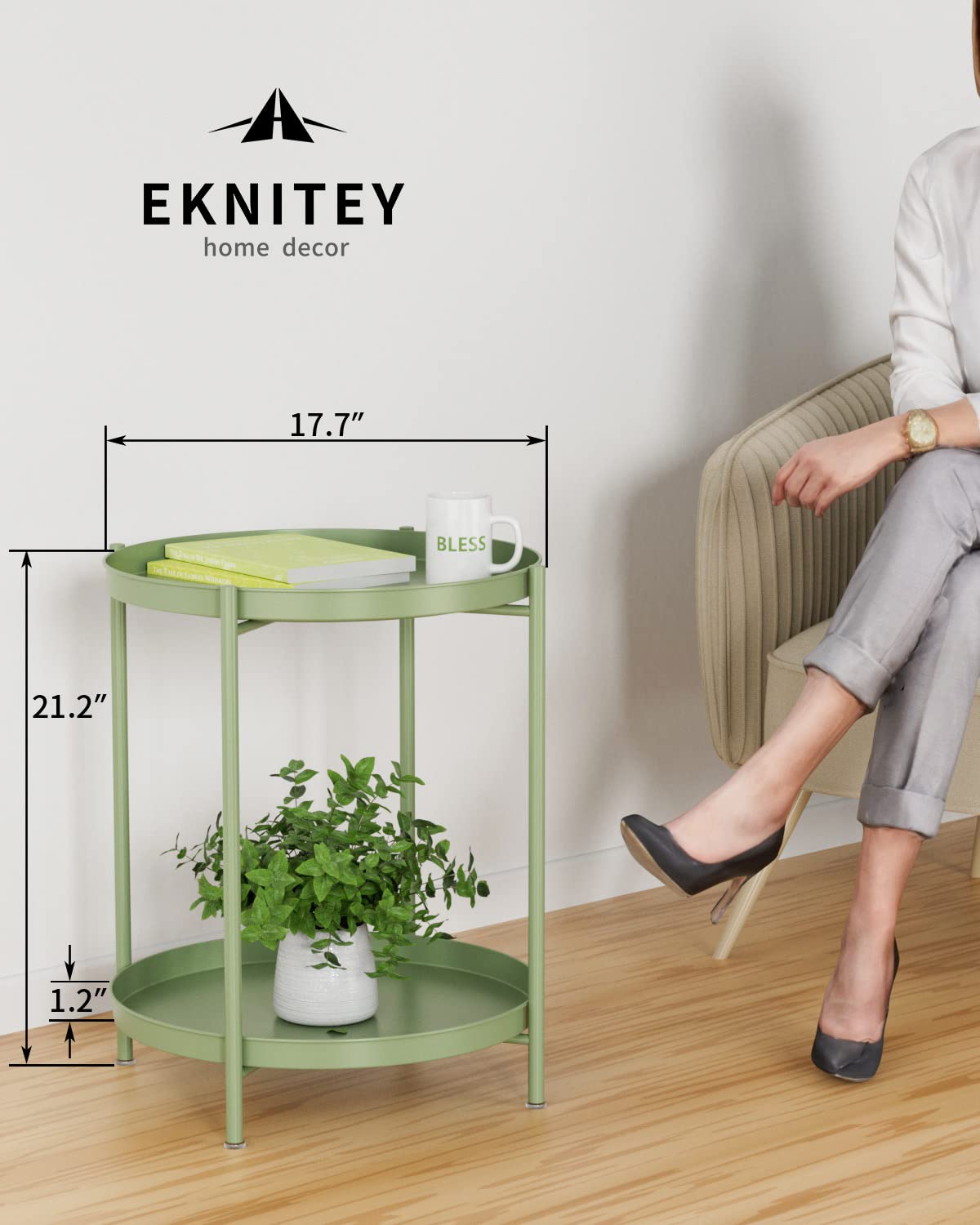 EKNITEY 2 Tier End Table compact design saves space.