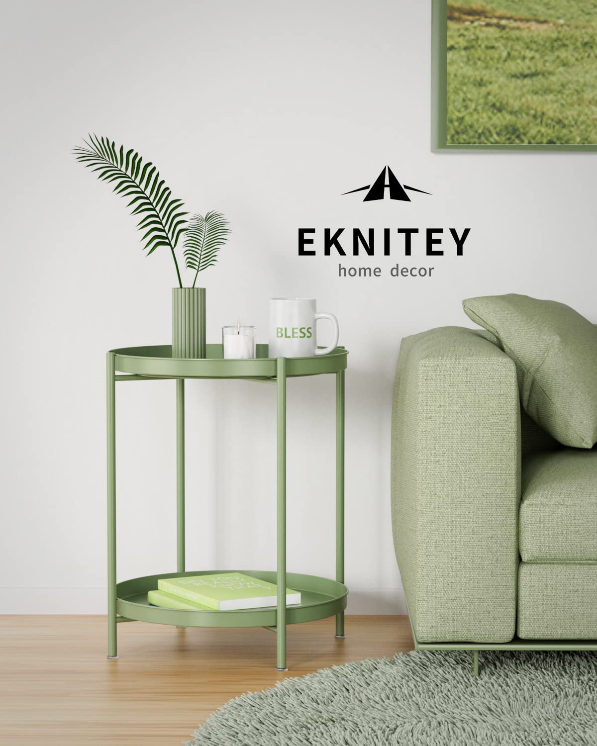 EKNITEY 2 Tier End Table features durable anti-rust metal coating.