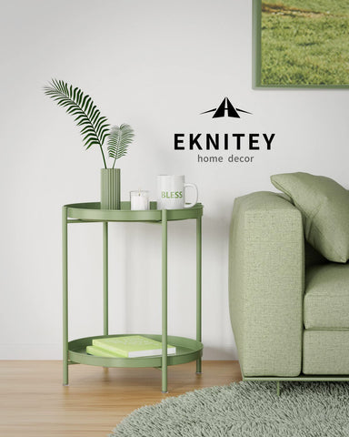 EKNITEY 2 Tier End Table features durable anti-rust metal coating.