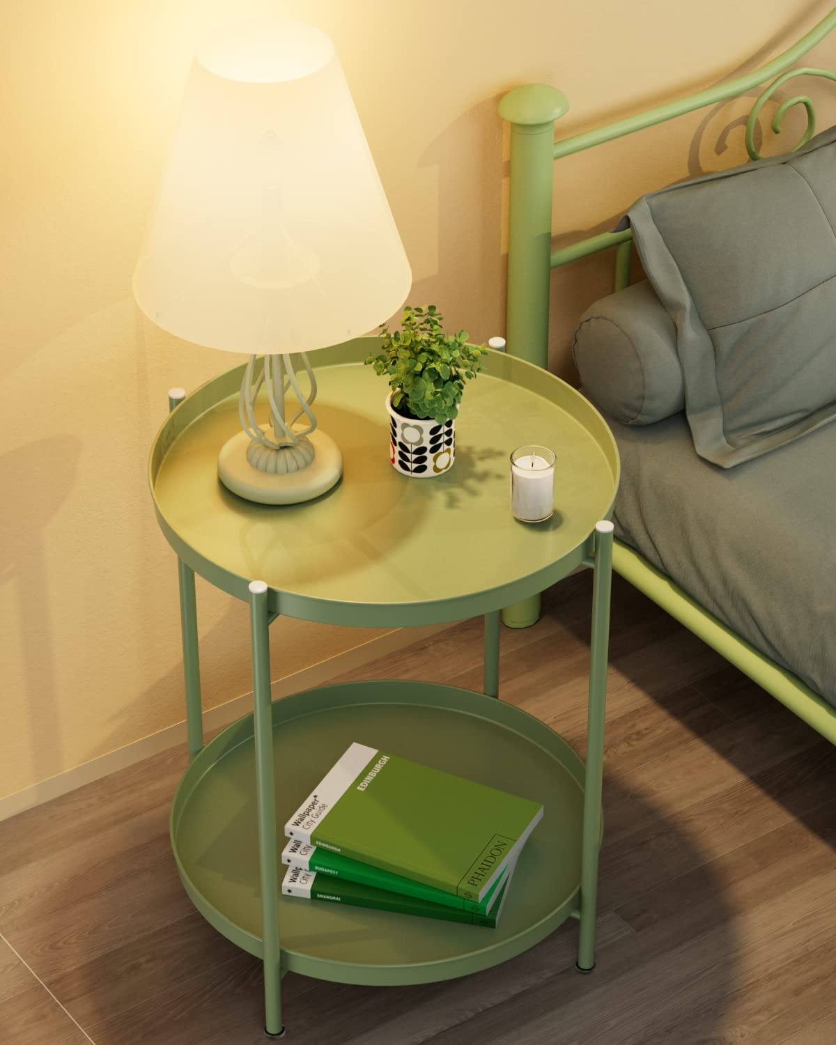 EKNITEY 2 Tier End Table with removable tray offers easy serving and storage.
