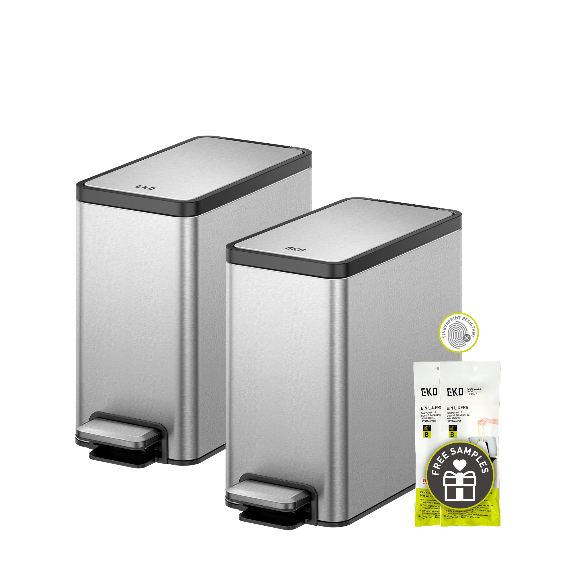 EKO 2-pack small trash cans with lid save space and keep bathrooms neat.