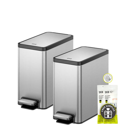 EKO 2-pack small trash cans with lid save space and keep bathrooms neat.
