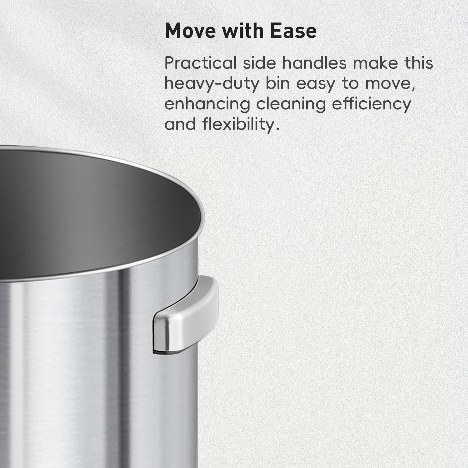 EKO brushed metal finish trash can resists fingerprints for cleaner spaces.