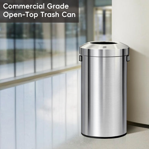 EKO 32-gallon round trash can with detachable lid for easy waste containment.