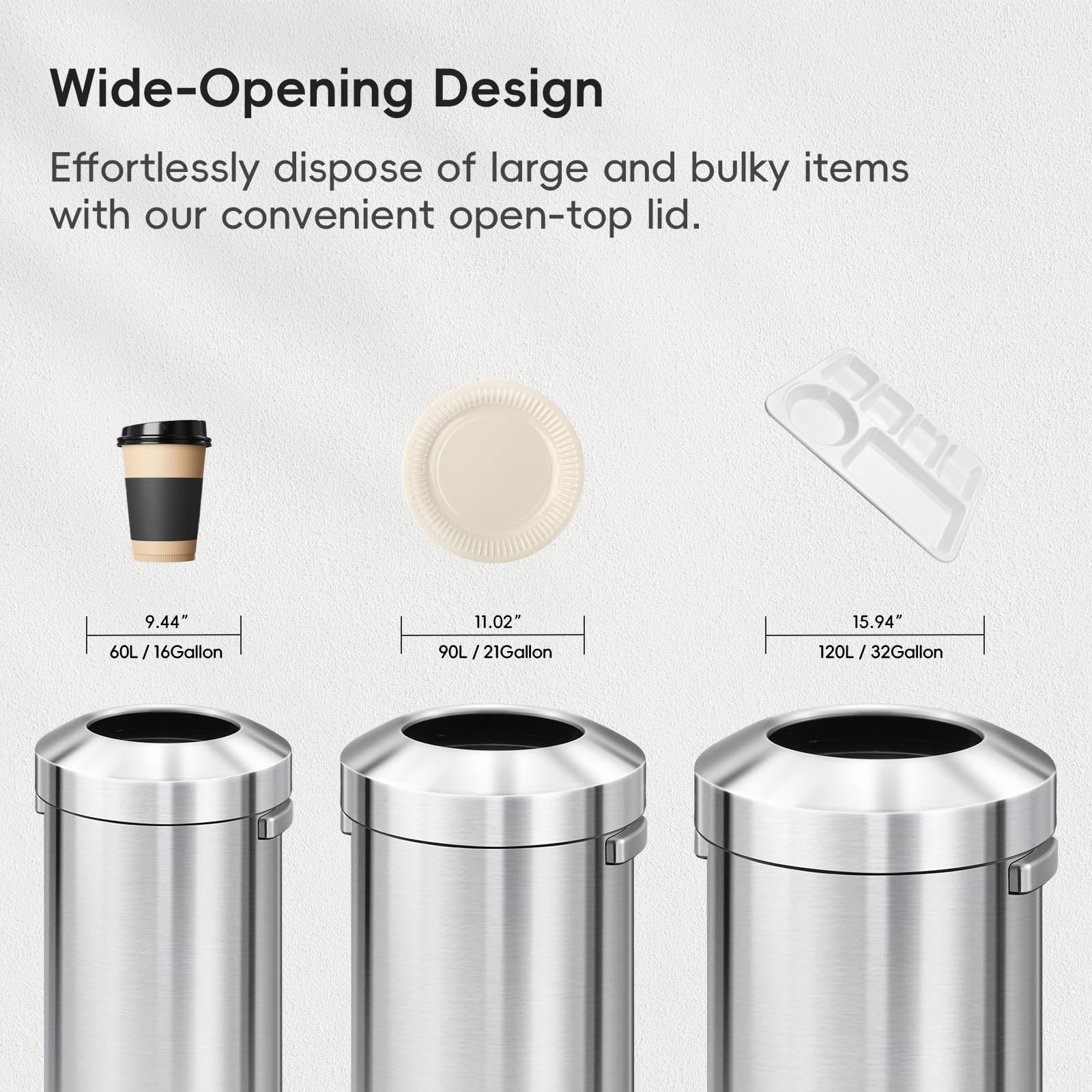 EKO round trash can with skid-resistant base reduces slips in high-traffic areas.