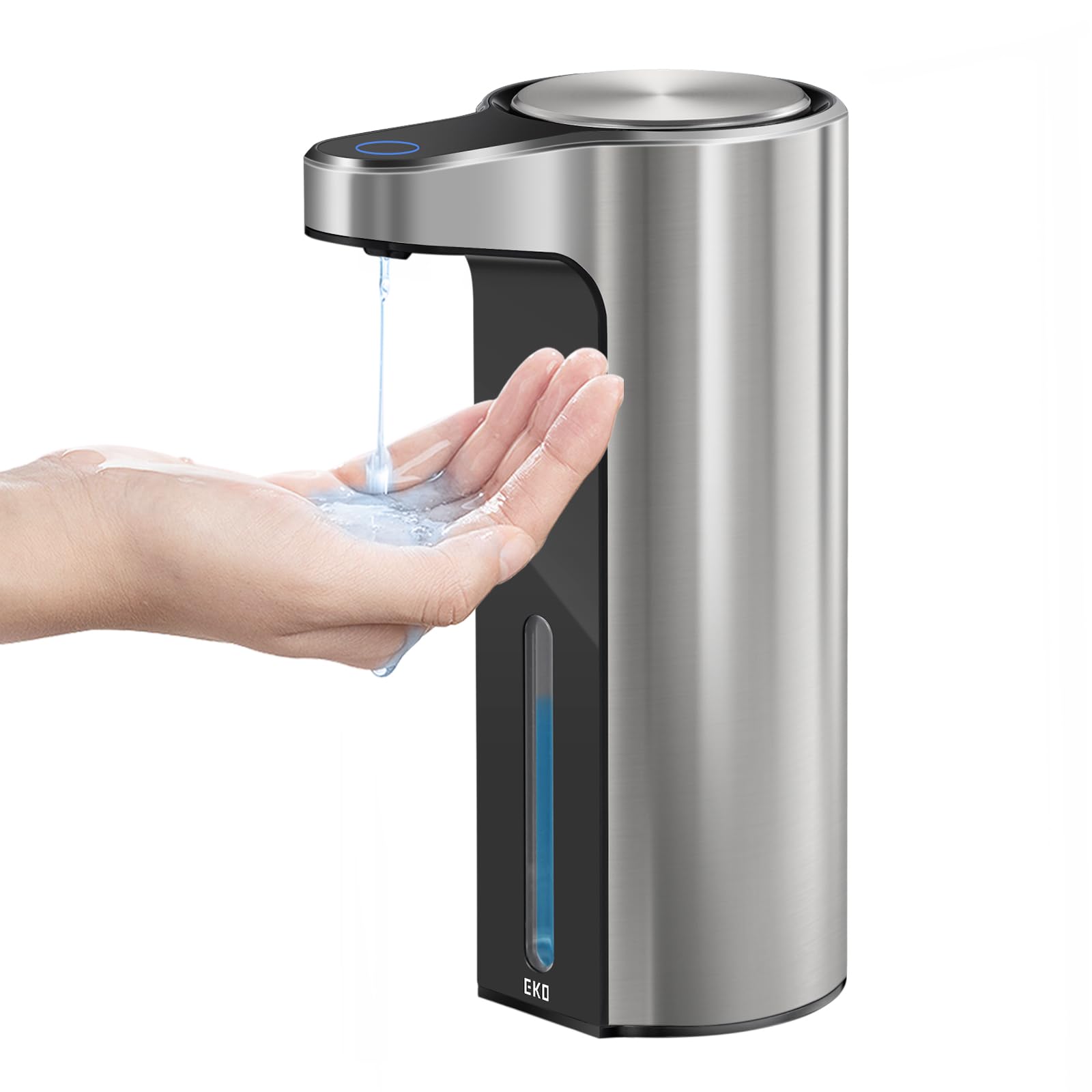 EKO Aroma Touchless Dispenser front view in stainless finish for sink use