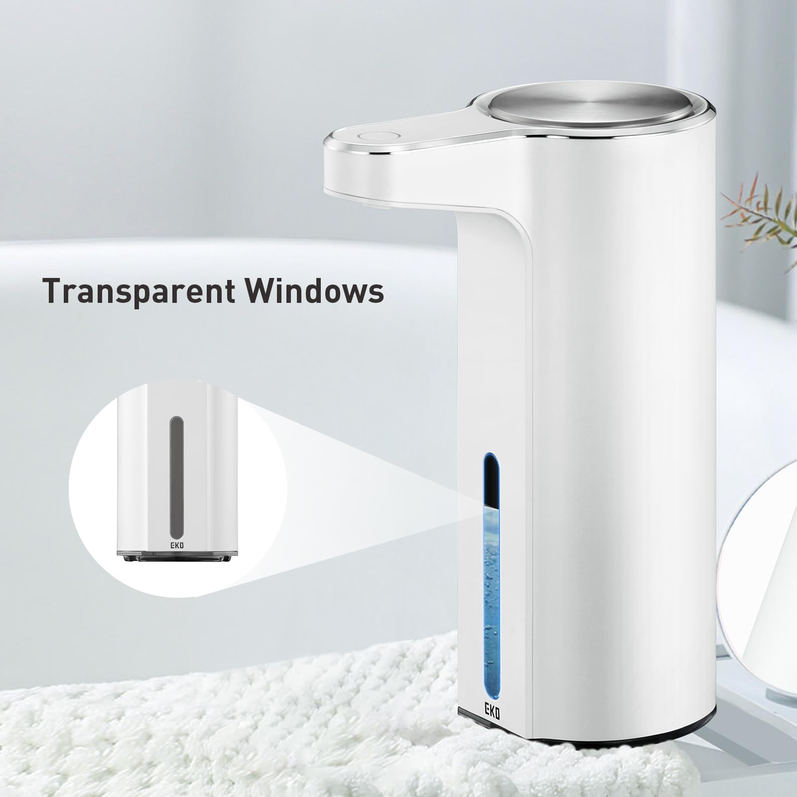 EKO Aroma touchless dispenser white with water resistant charging port detail