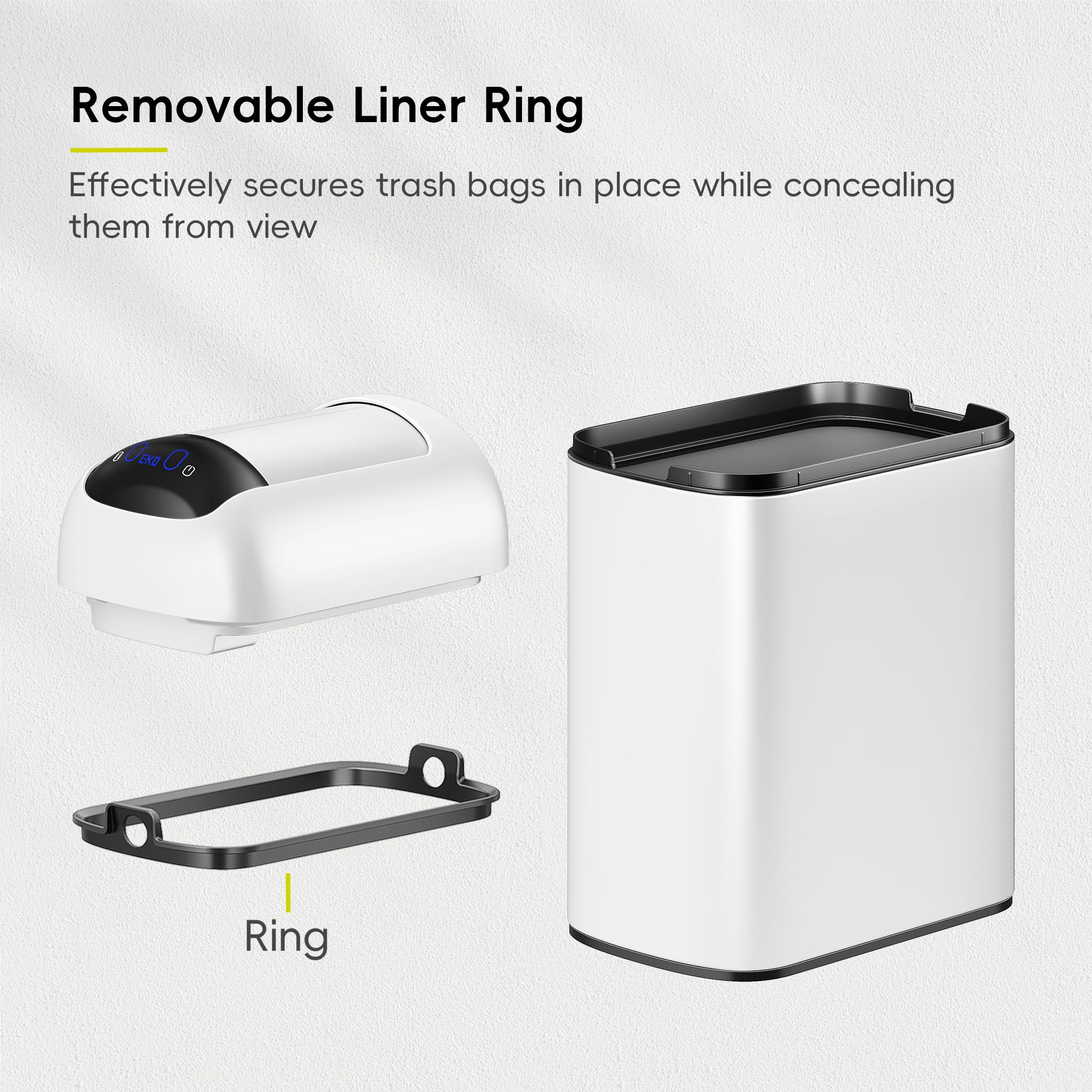 EKO Astro Slim Sensor Trash Can in a compact footprint for tight spaces.