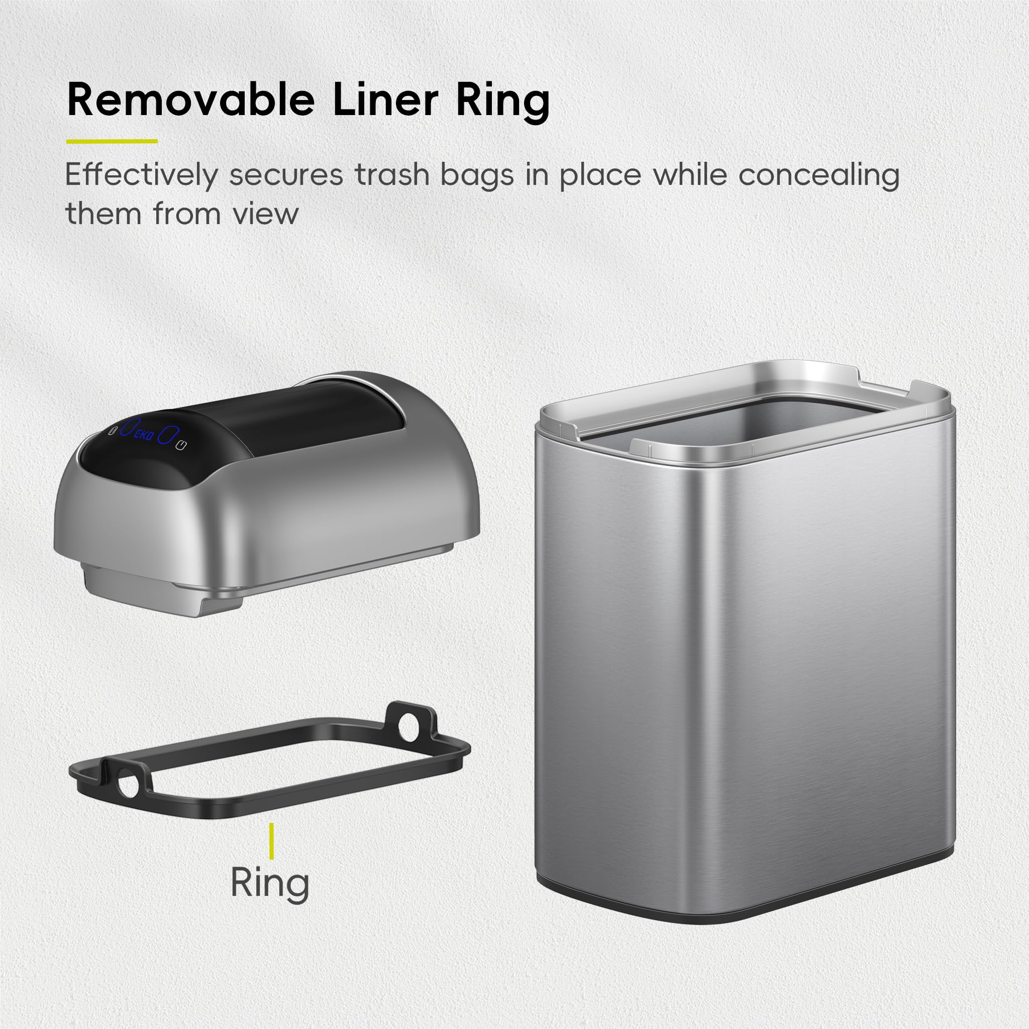 EKO Astro Slim sensor trash can liner ring keeps bags neatly in place.