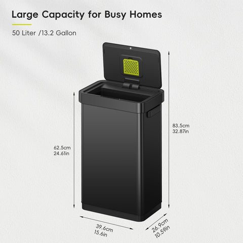 Lid stays open for big cleanup sessions with a simple touch