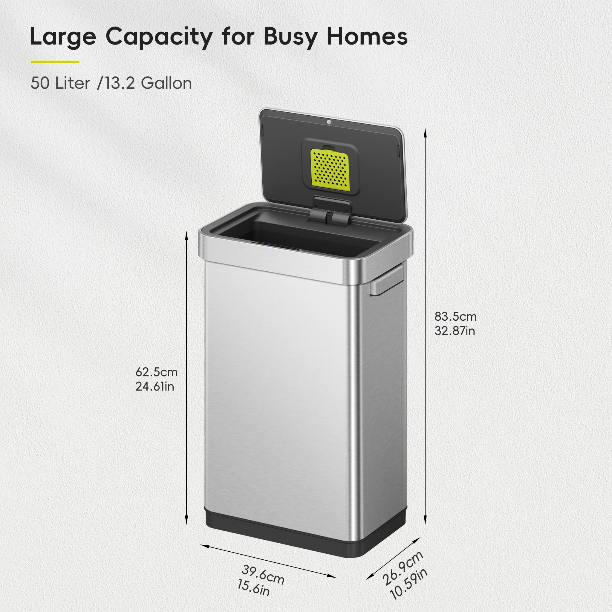EKO Mirage-T 50L rectangular design shown for spacious kitchen waste organization.