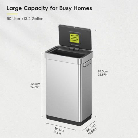 EKO Mirage-T 50L rectangular design shown for spacious kitchen waste organization.
