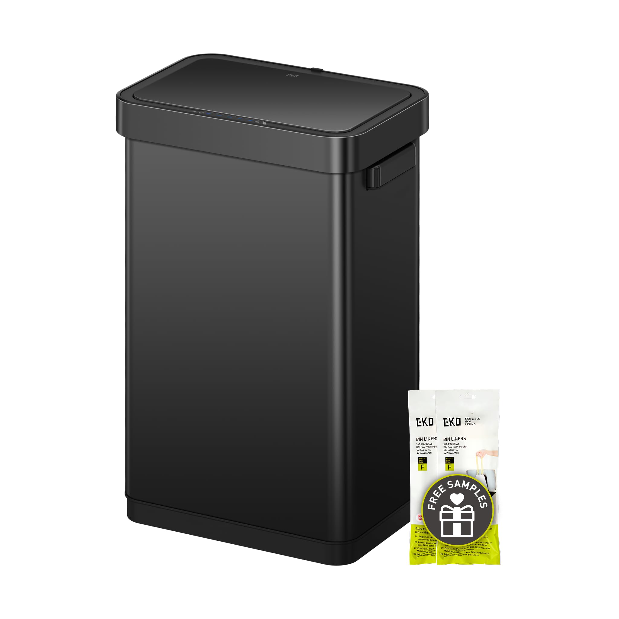EKO Deluxe Mirage-T 50L sensor lid open for hands-free waste disposal