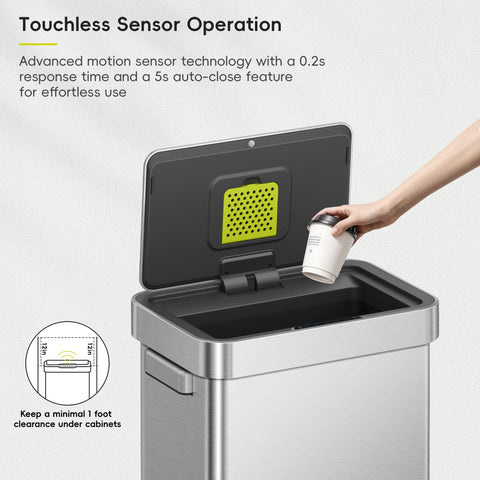 EKO Deluxe Mirage-T smooth opening lid shown with touchless operation.