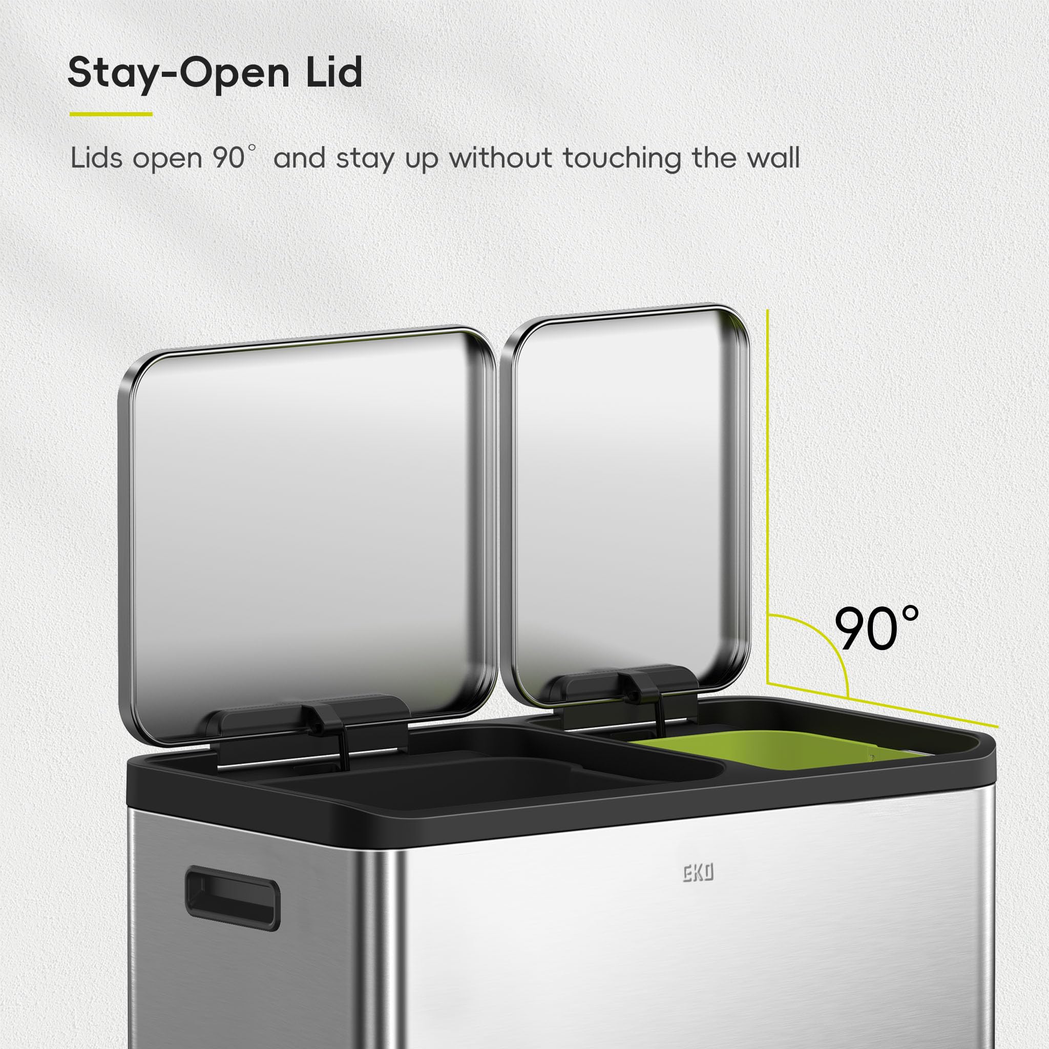 EKO EcoCasa fingerprint-resistant stainless steel close-up highlights smudge resistance.