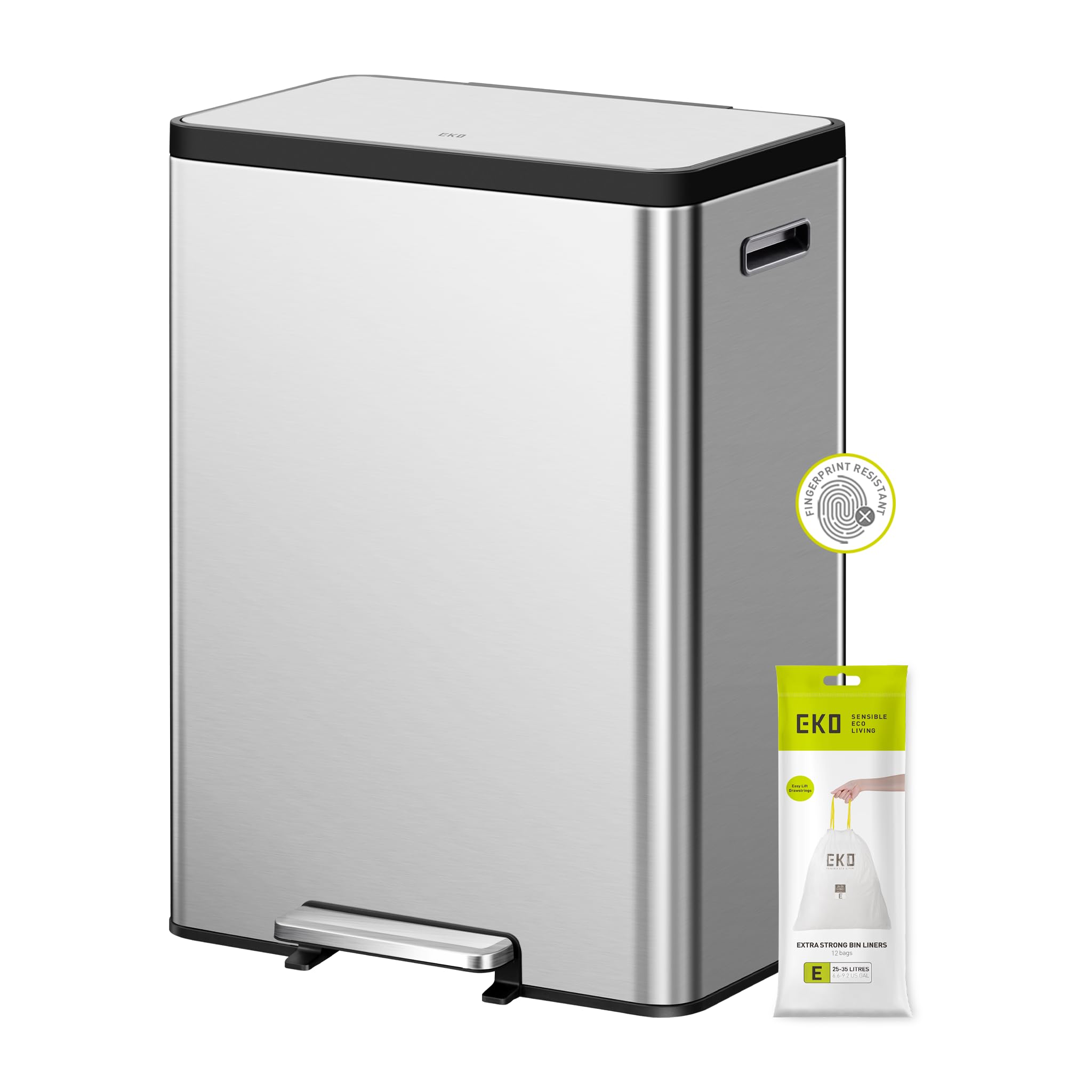 EKO EcoCasa II dual-bin outer shows a sleek design for organized waste sorting.