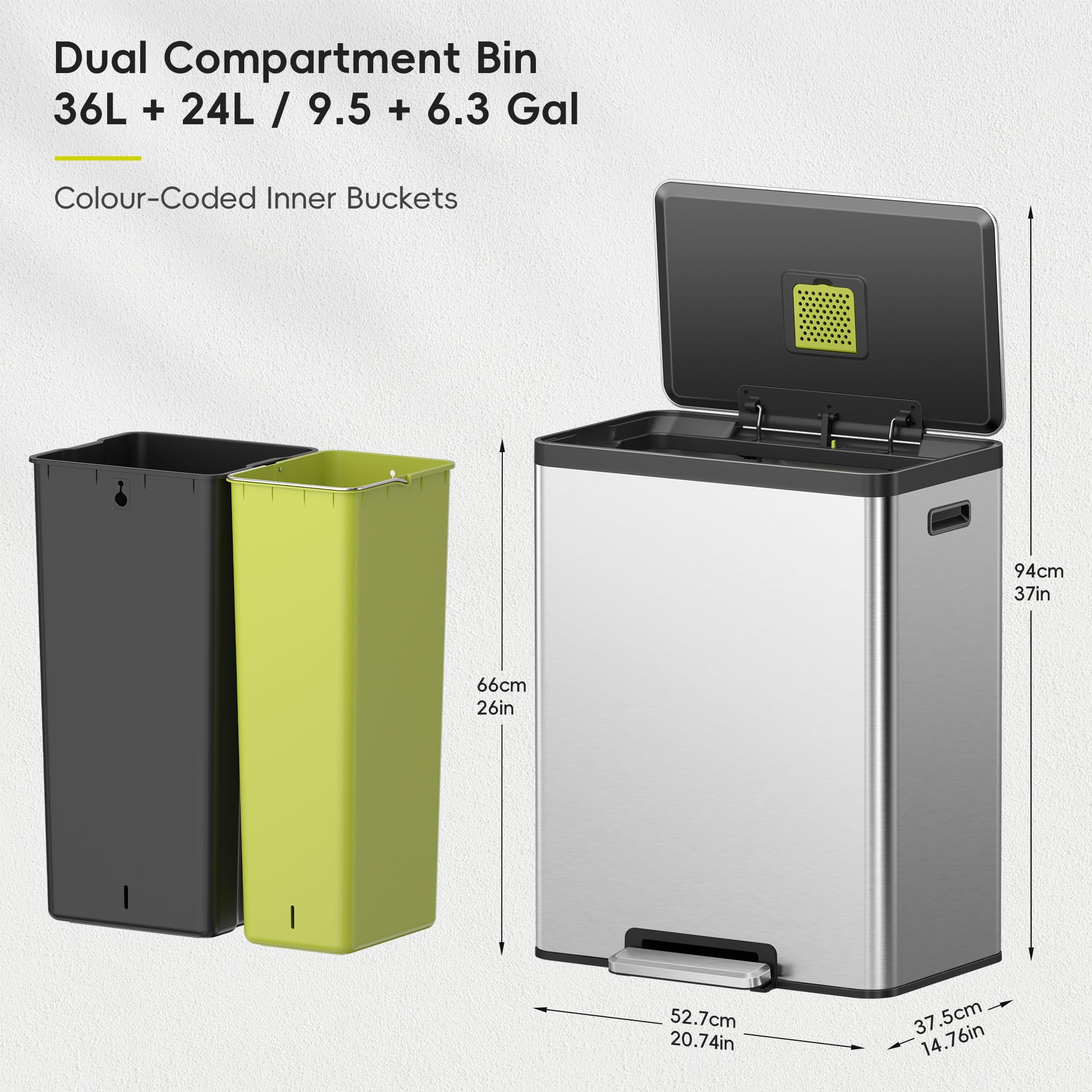 EKO EcoCasa II inner-bin pair enables easy color-coded waste separation.