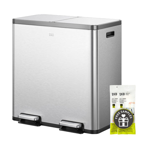 EKO EcoCasa Plus dual-compartment front view shows spacious capacity for waste and recyclables