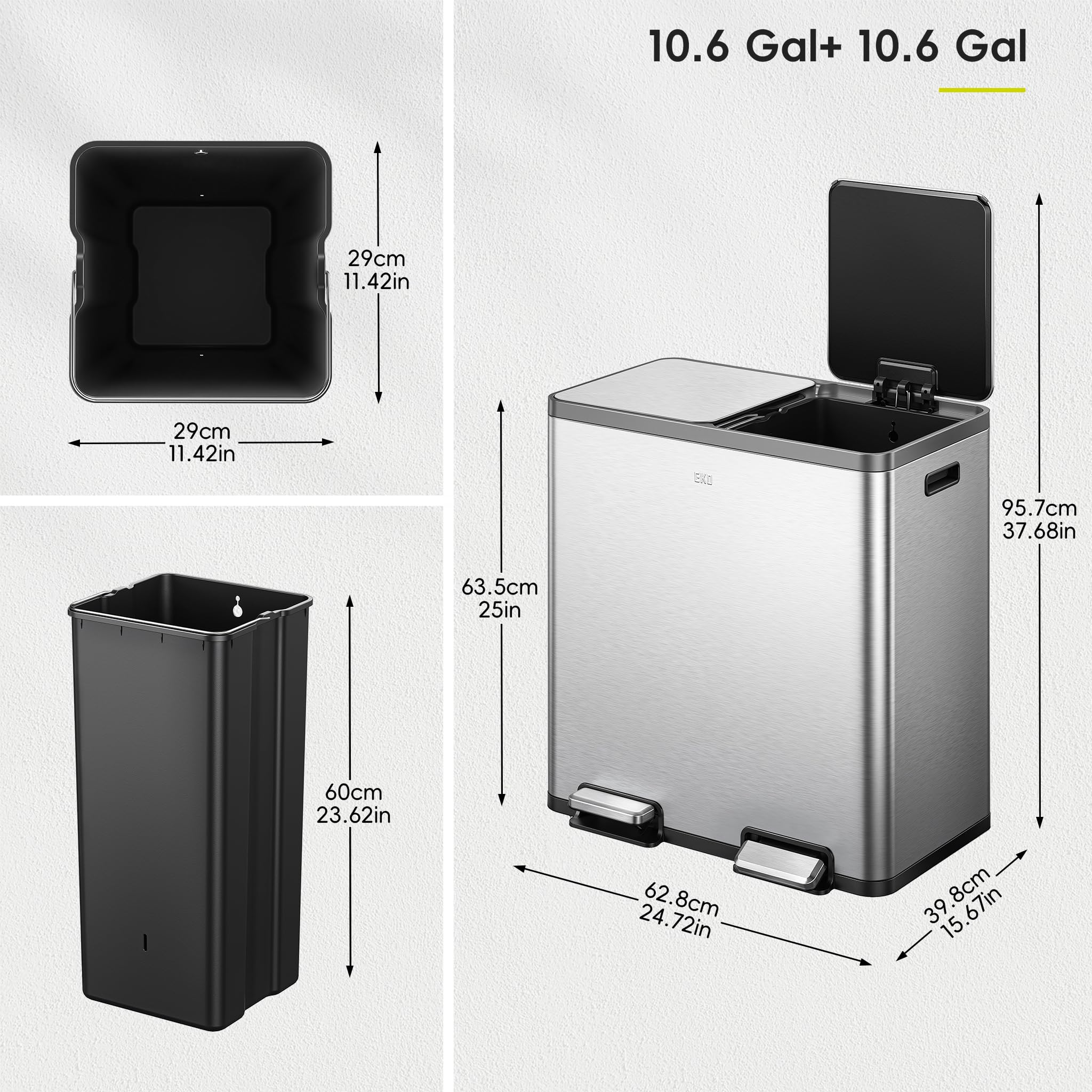 EKO EcoCasa Plus side view demonstrates compact footprint for kitchens