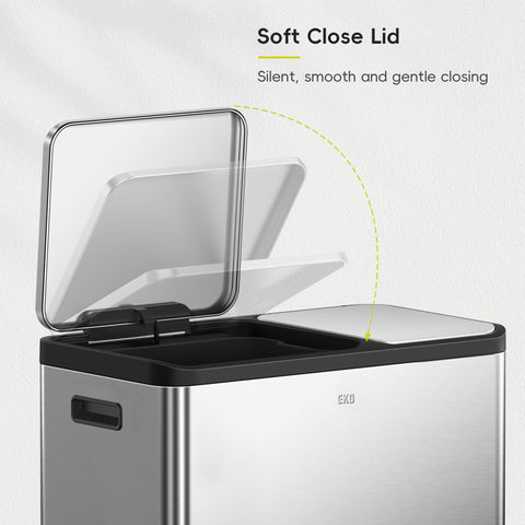 EKO EcoCasa soft-close damper lid close-up demonstrates quiet operation.