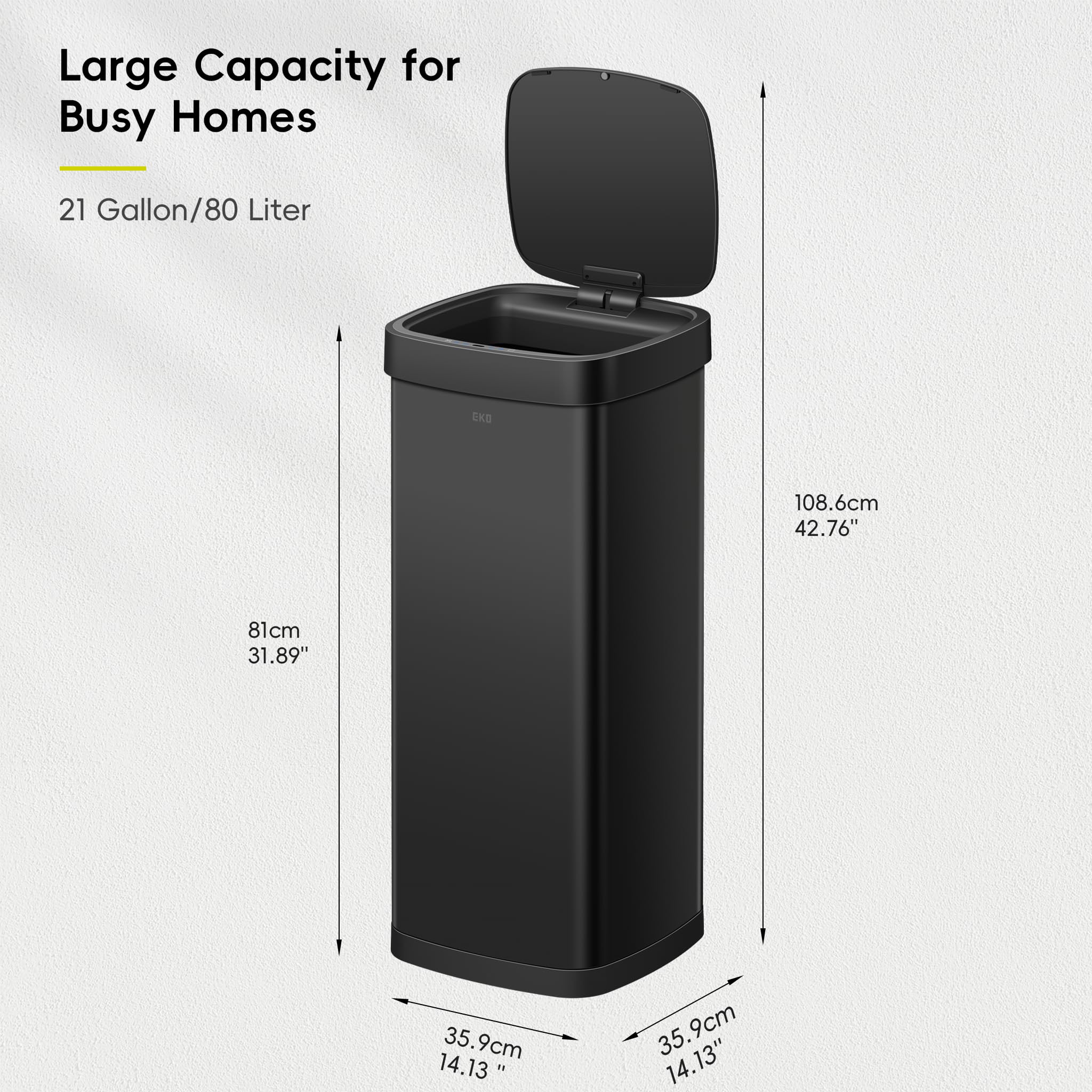 EKO EcoSmart 80L top view showing motion sensor for hands-free use.