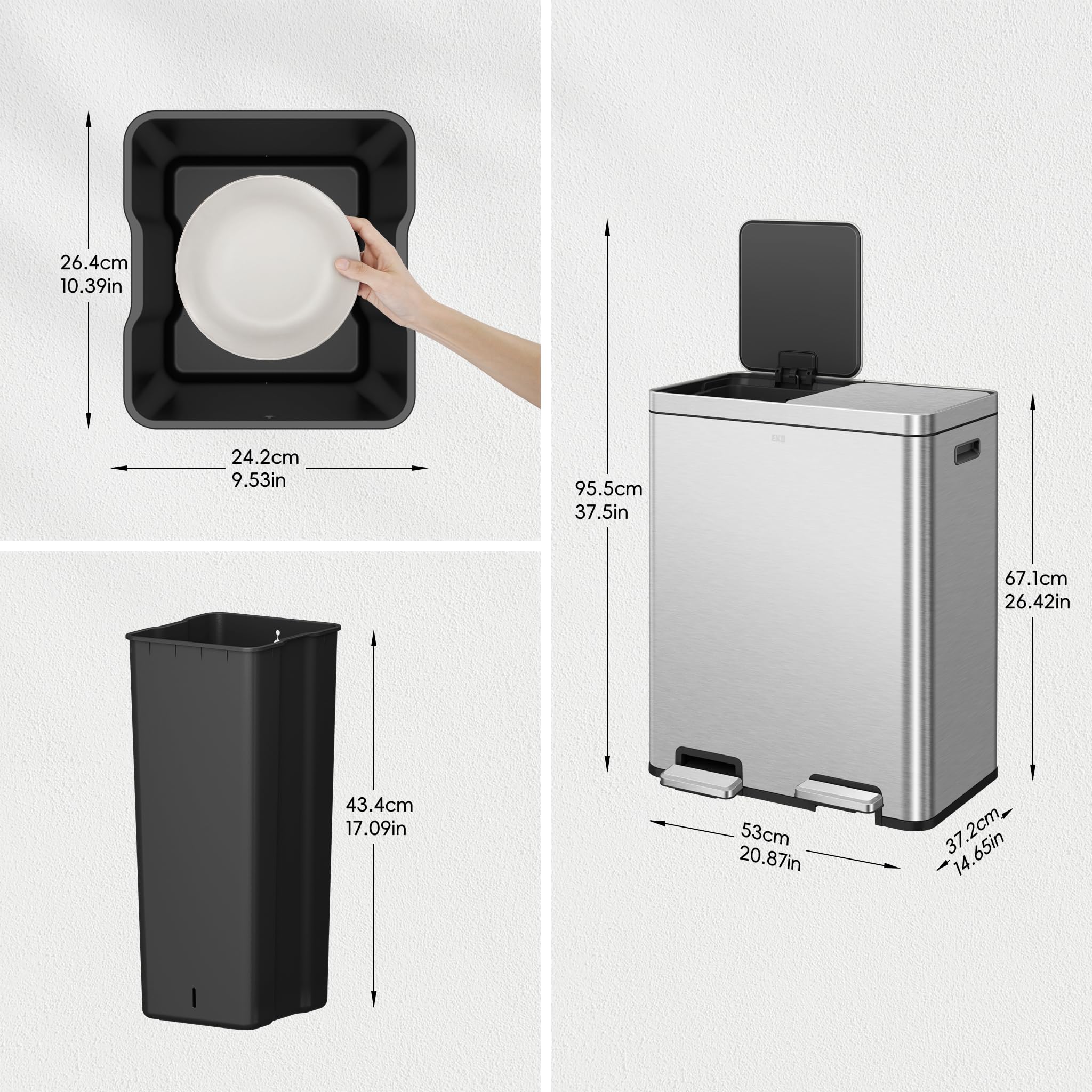 EKO Edison dual-bin lids with independent operation for separate waste streams