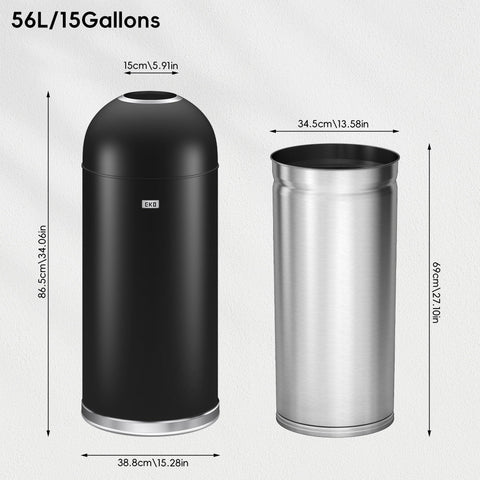 EKO Eternal 56L dome-top disposal area for easy hands-free waste insertion.