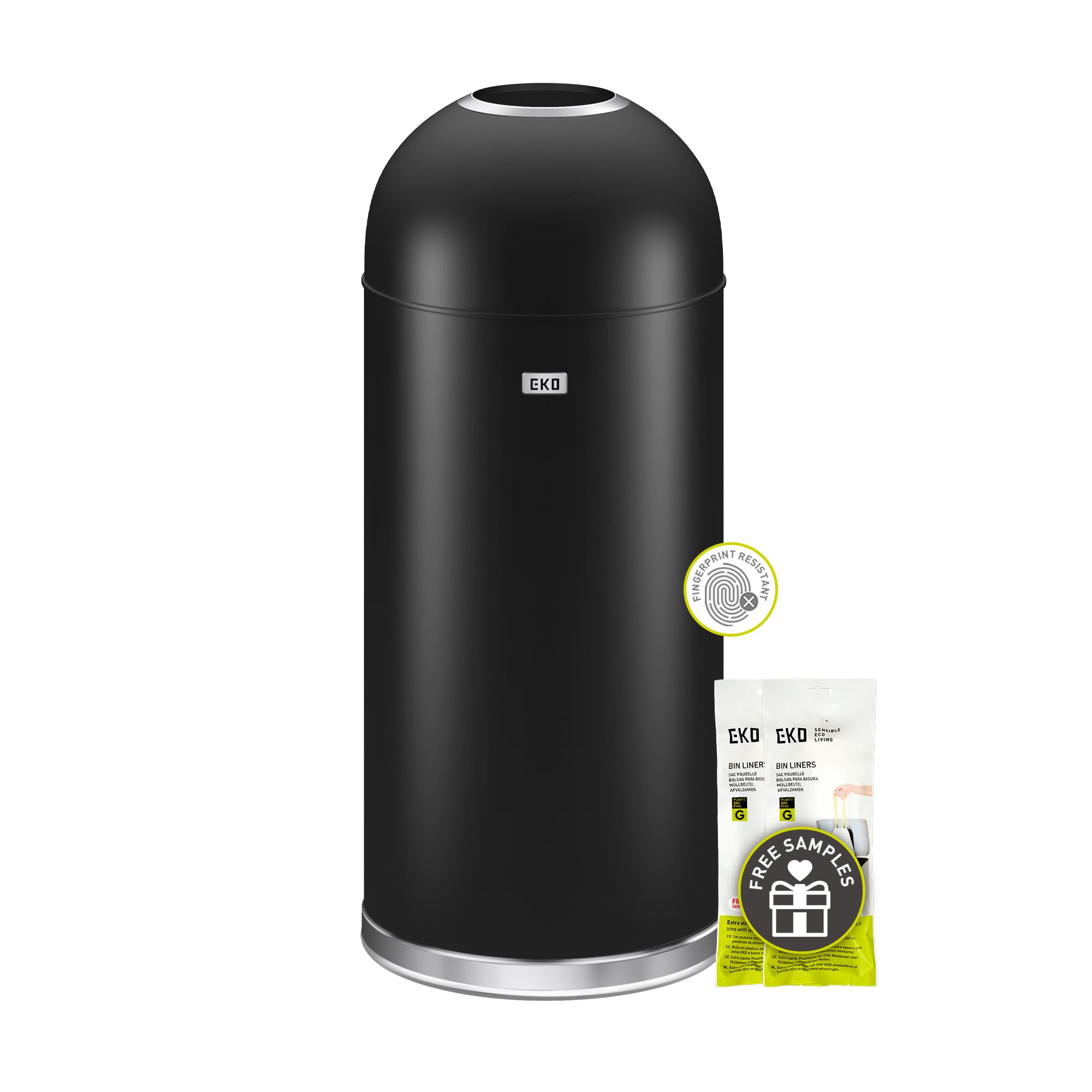EKO Eternal 56L open-top trash can in durable steel for indoor and outdoor use.
