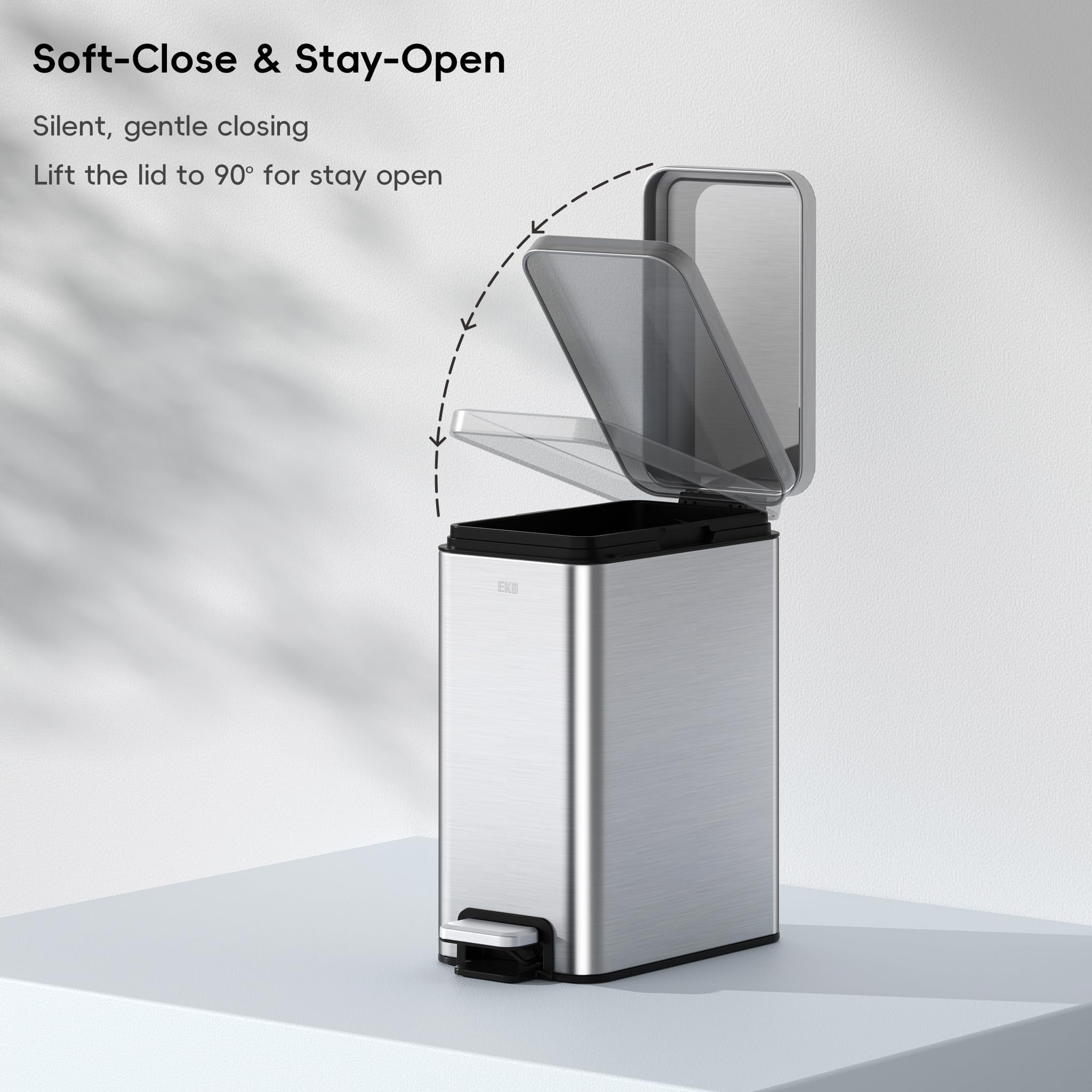 Durable stainless steel foot pedal enables hands-free waste disposal.
