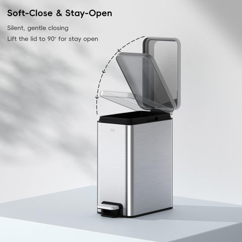 Durable stainless steel foot pedal enables hands-free waste disposal.