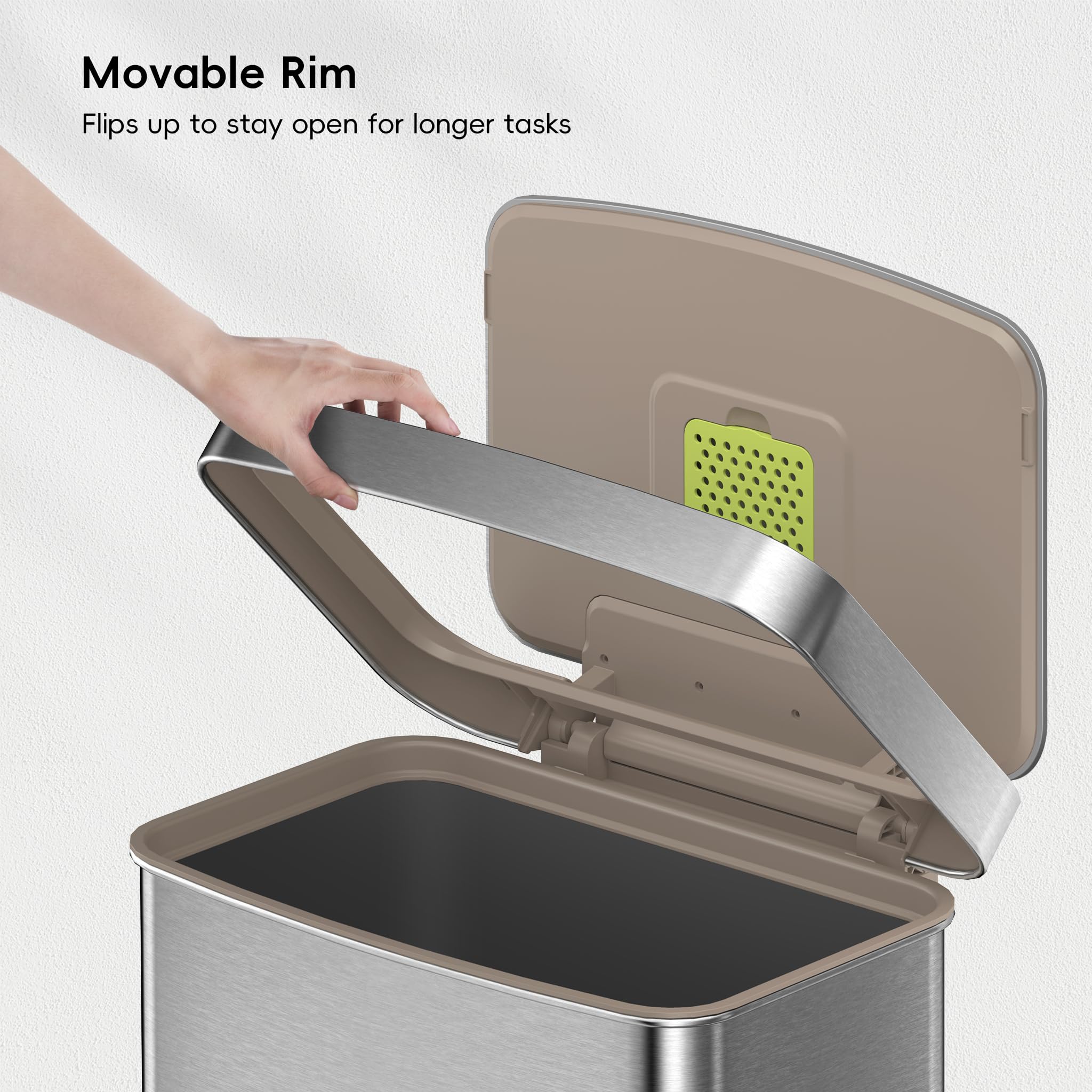 EKO Hudson 13.2-gallon capacity minimizes trips to the bin.