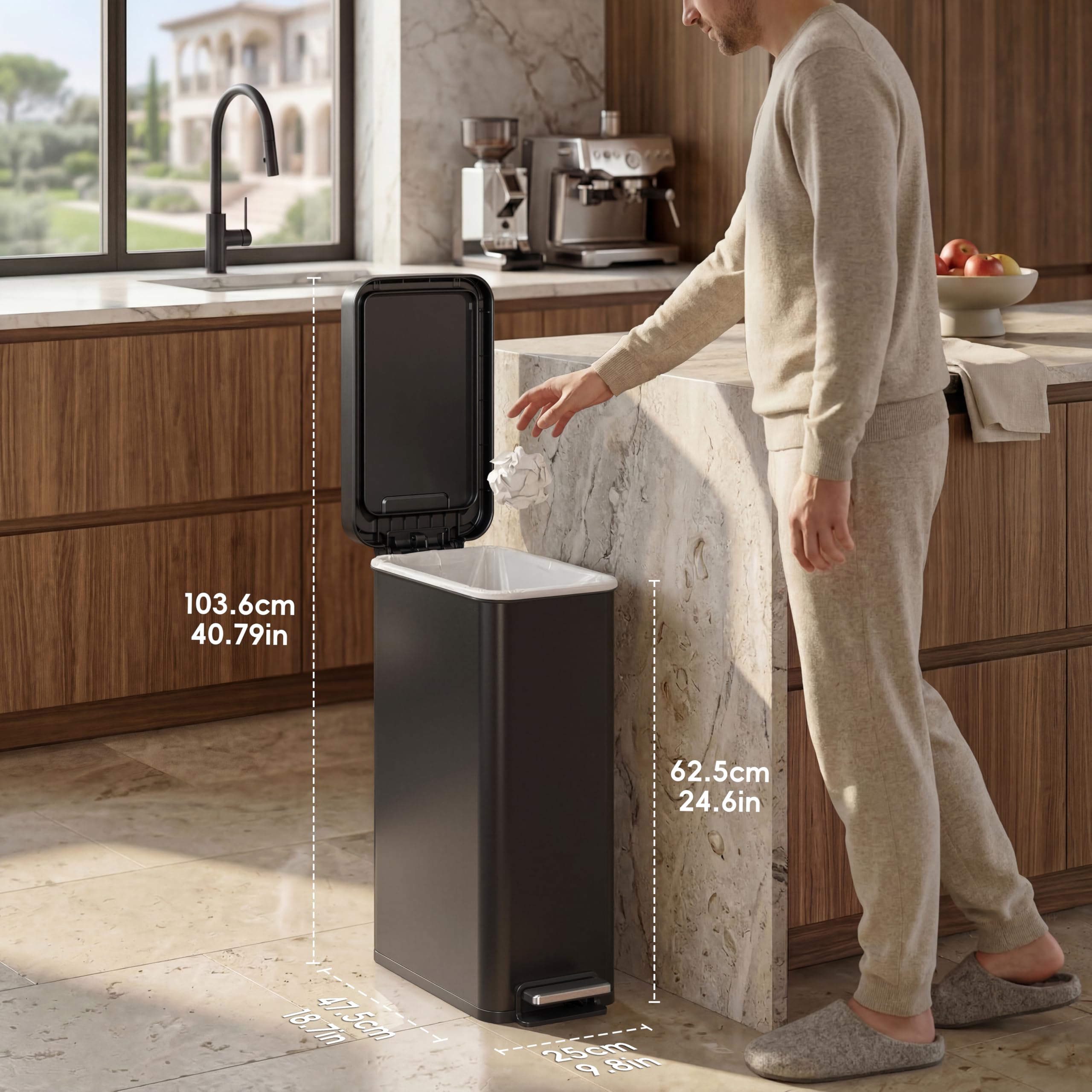EKO Hudson soft-close lid quietly closes after disposal.