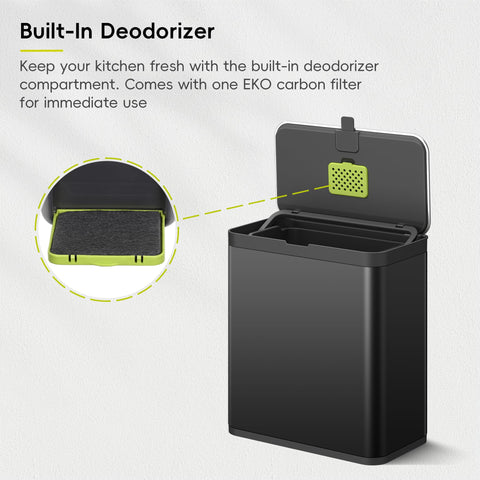 EKO deodorizer-compartment locks in smells, keeping your counters fresh during daily use