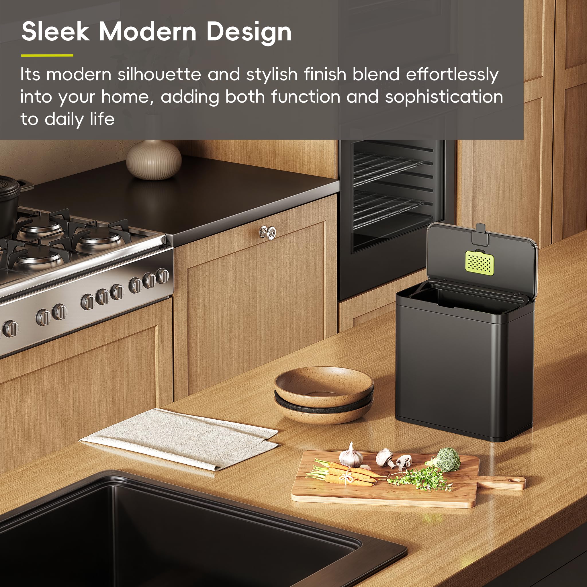 EKO stainless-steel-finish offers durable, fingerprint-resistant performance in a busy kitchen
