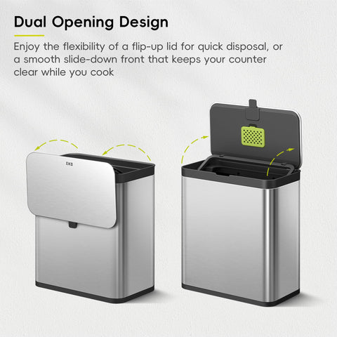 EKO swing lid design seals odors when not in use.