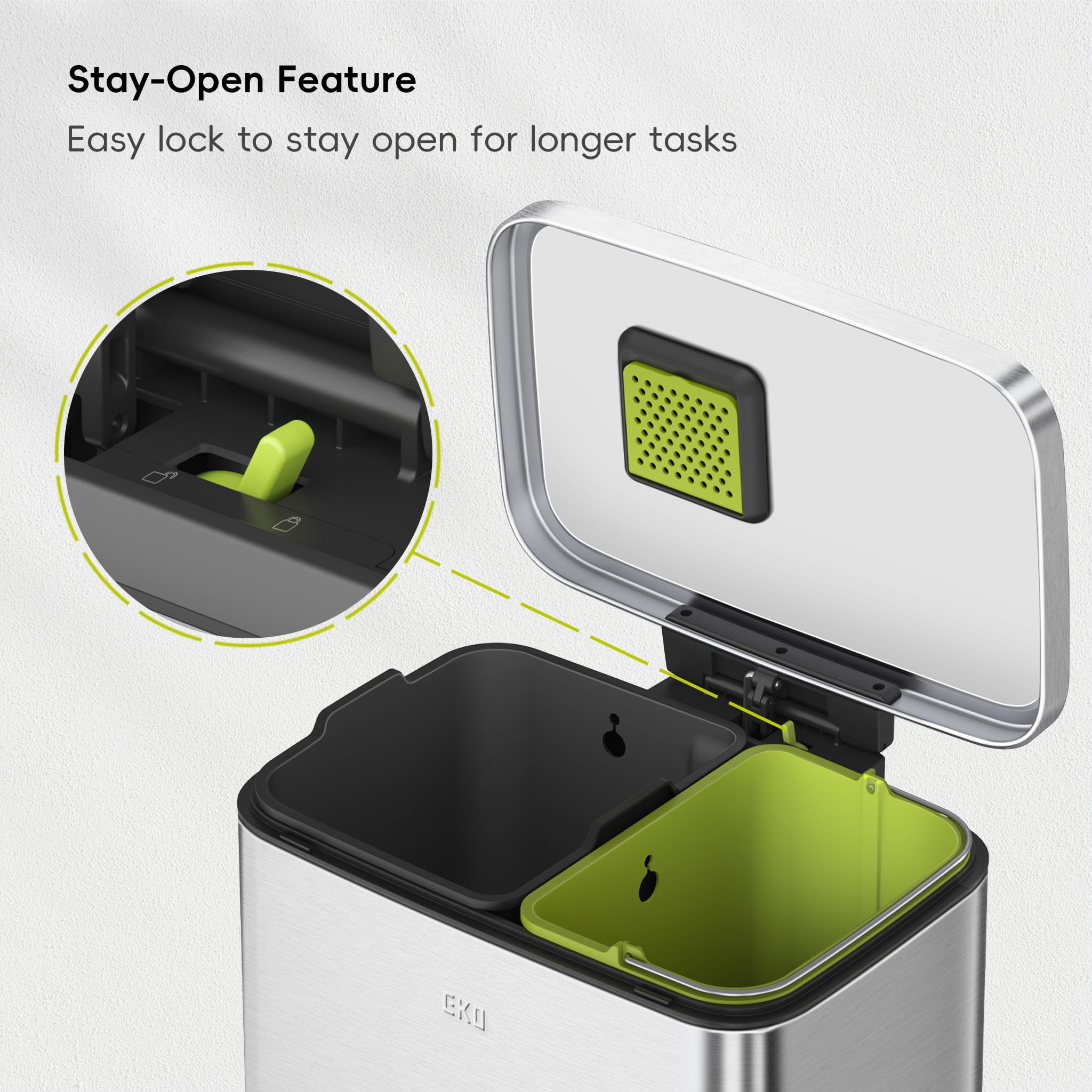 EKO Madison stay-open lid feature for easy loading while cooking or cleaning.
