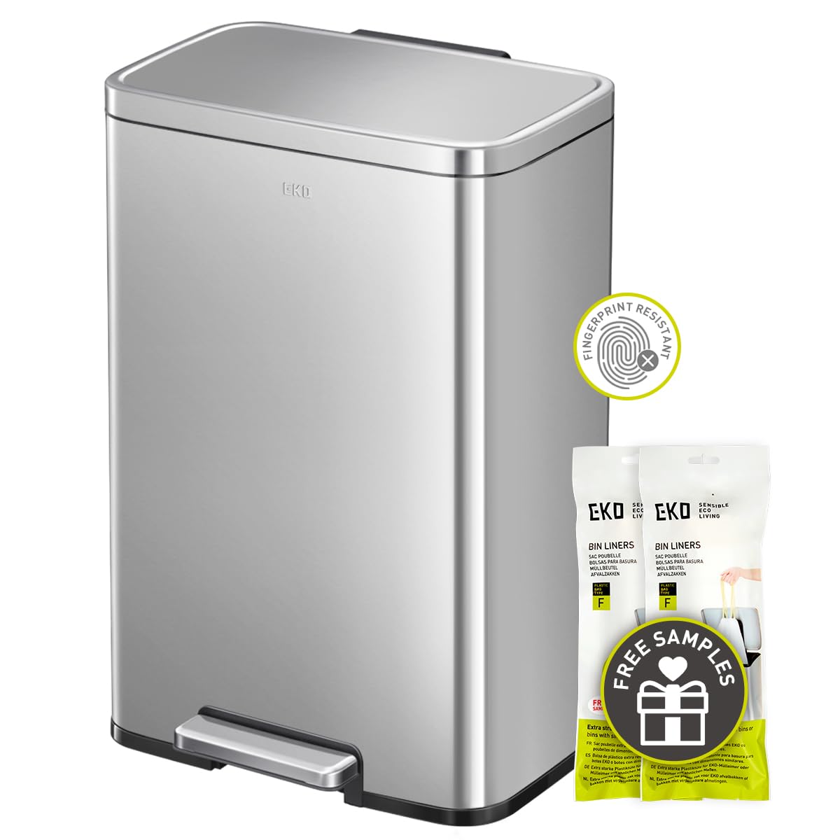 EKO Madison matte stainless front view, compact yet spacious for everyday kitchen waste.