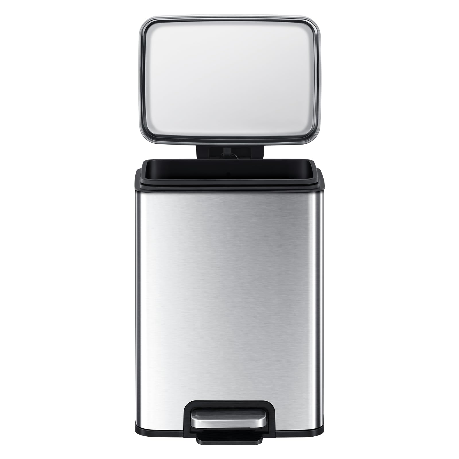 Odor-locking seal keeps the bathroom fresh between empties.